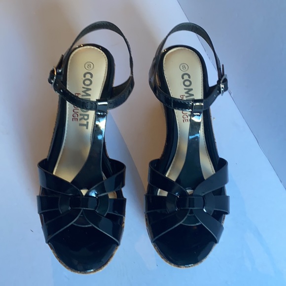 🆕 Black Patent Cork Wedged Strappy Patform Heels !!! - Picture 7 of 16